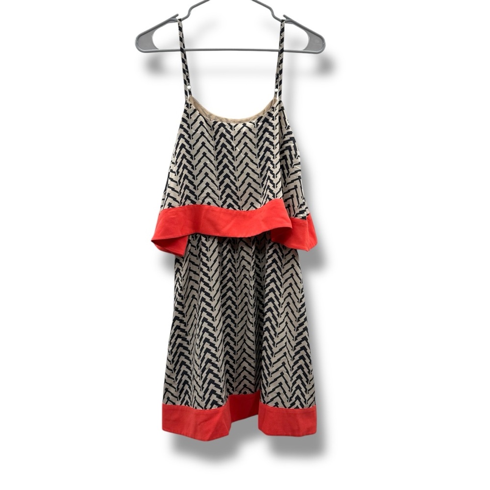 THML Cream, Black & Coral Chevron Sleeveless Overlay‎ Mini Dress Sz S